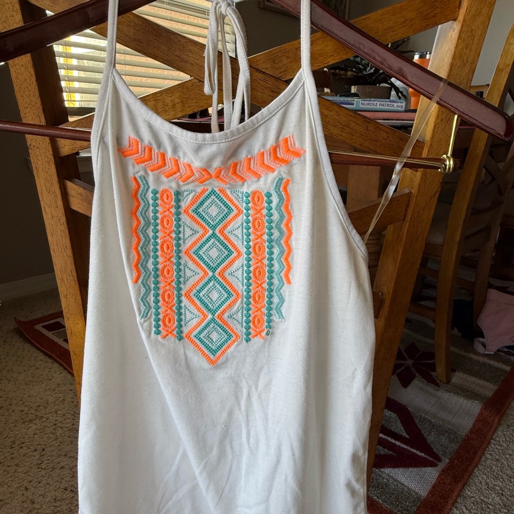 Forever 21 White Camisole with Orange and Teal Embroidery